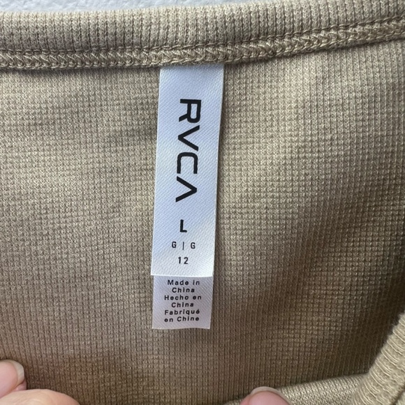 RVCA Women’s Haru Slide Graphic Tank Top Tan Ribbed Stretch Cropped NEW Sz Large - Picture 13 of 13